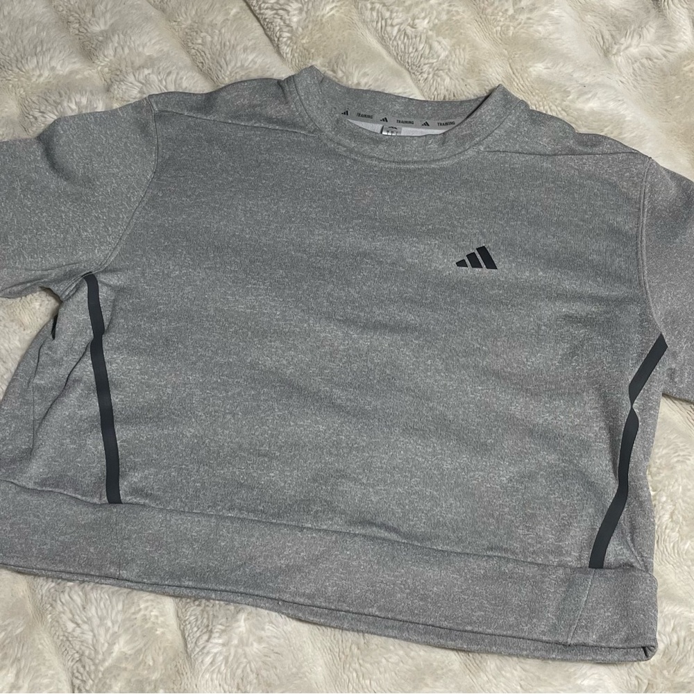 Adidas Women's Gray Cropped Crew Neck Sweater